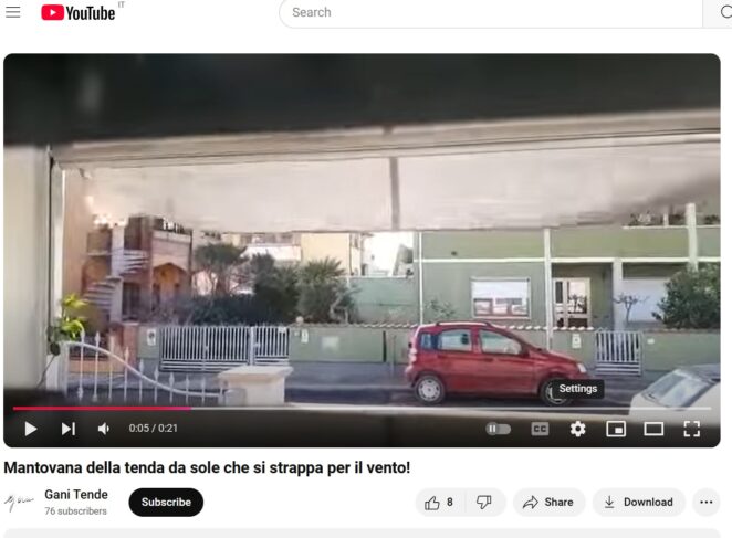 screenhot video mantovana della tenda da sole strappata